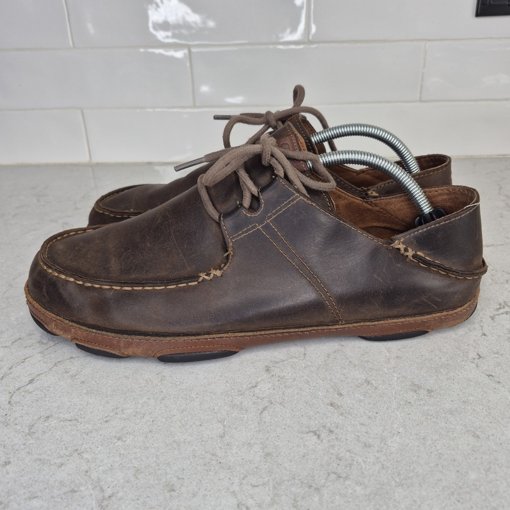 Olukai Shoes Ohana Lace Up Nubuck Men's Size 10.5‎ Slip On Brown - Picture 4 of 13